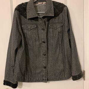 Chico's Black and Gray Jean Jacket with beaded embellishments